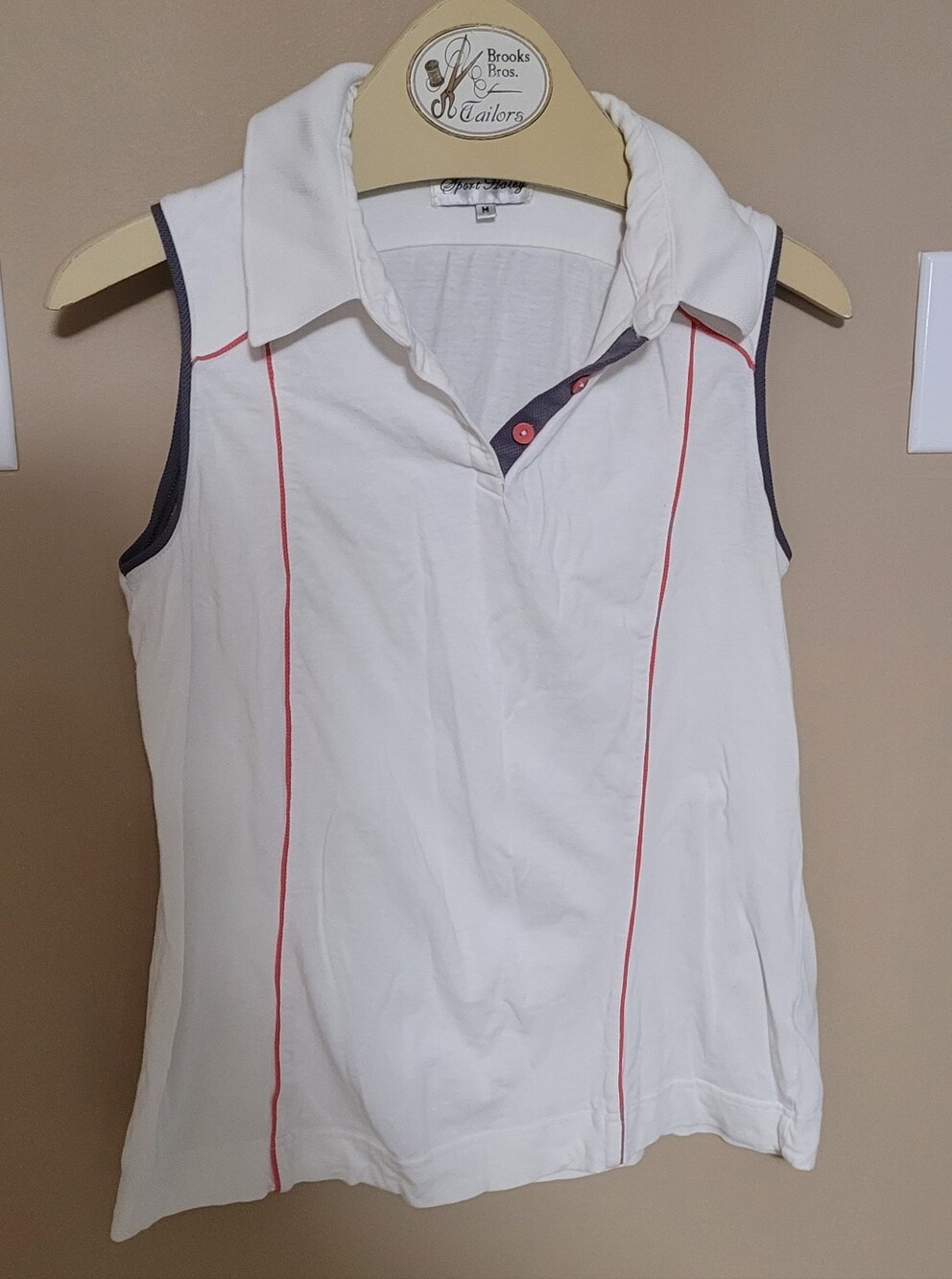 Sport Haley White Sleeveless Polo Top with Pink Piping and Gray Trim